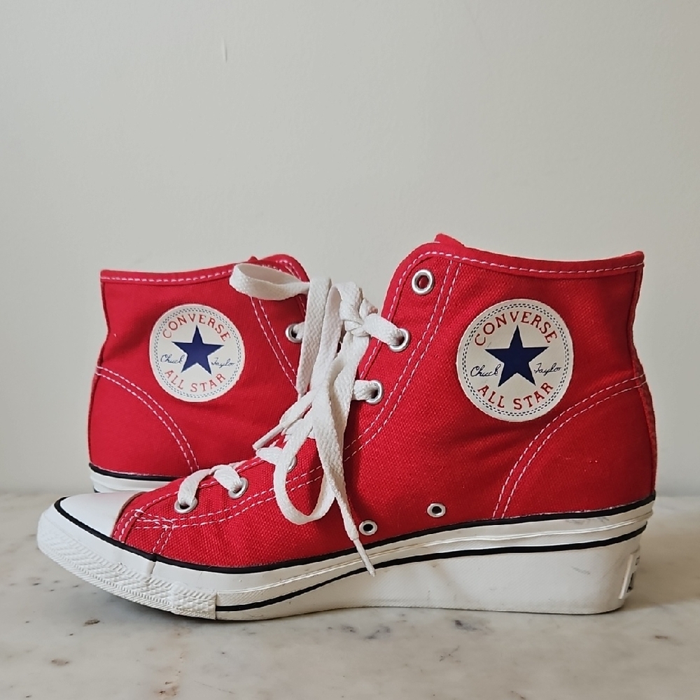 CONVERSE: Lipstick Red Hi-Ness Wedge High Tops